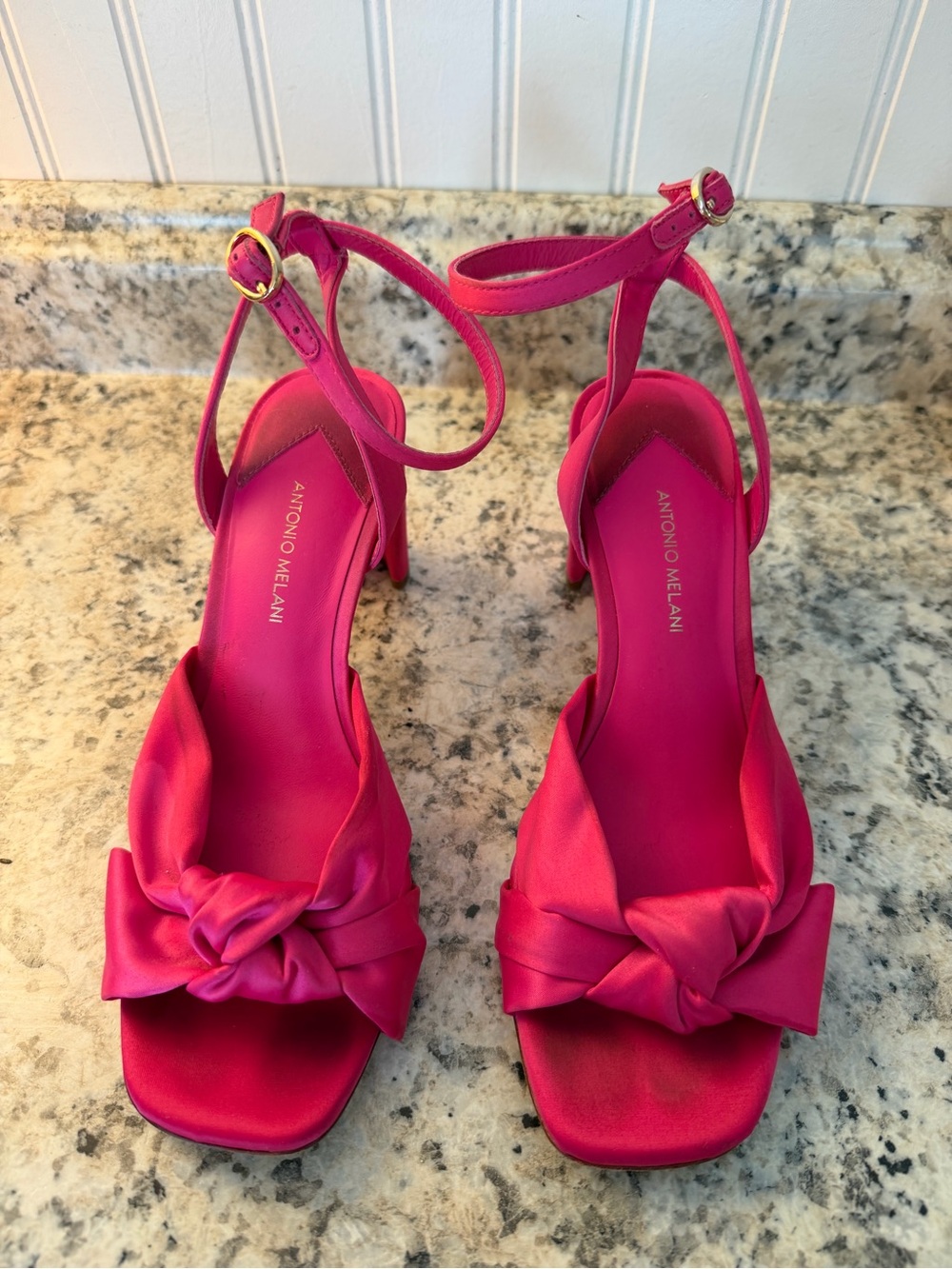 ANTONIO MELANI Hot Pink Knotted Ankle-Strap Block Heels Fuchsia - Picture 2 of 7